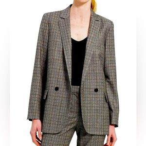 Theory Women’s Wool Glen Plaid Double Breasted Blazer, Size 14